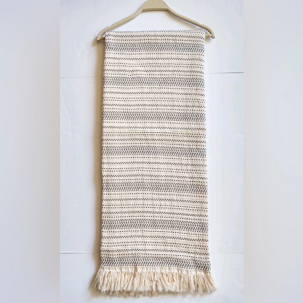 🎁Texteis Penedo Throw Blanket - 100% Cotton - Dash Oatmeal and Black
